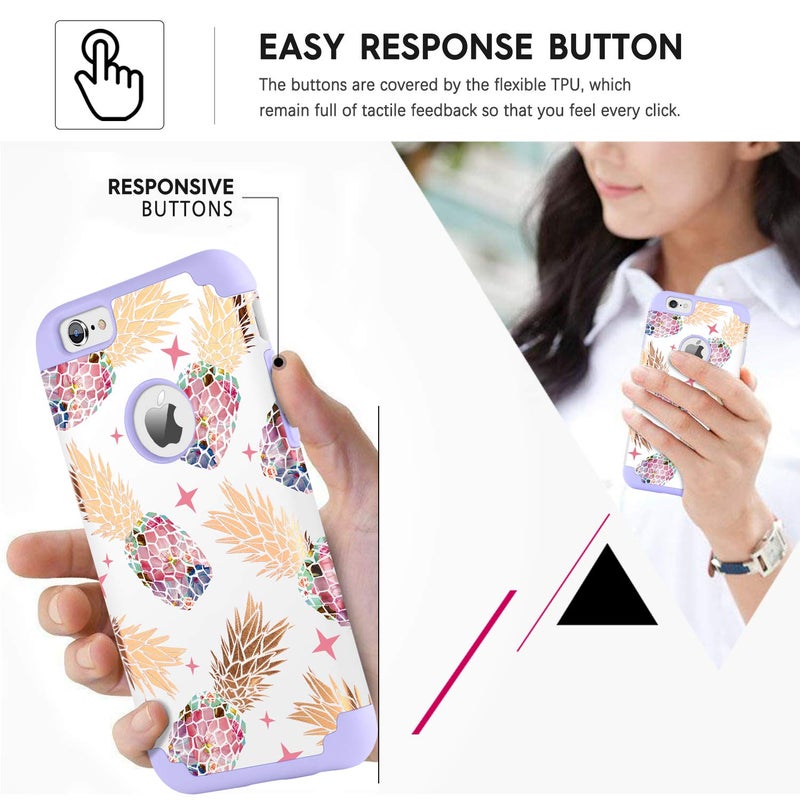 BENTOBEN Case for iPhone 6s, Cases for iPhone 6,Slim Colorful Pineapple Dual Layer Hybrid Shockproof Hard Back Bumper Protective Case for iPhone 6/6s,White/Purple - Image 3
